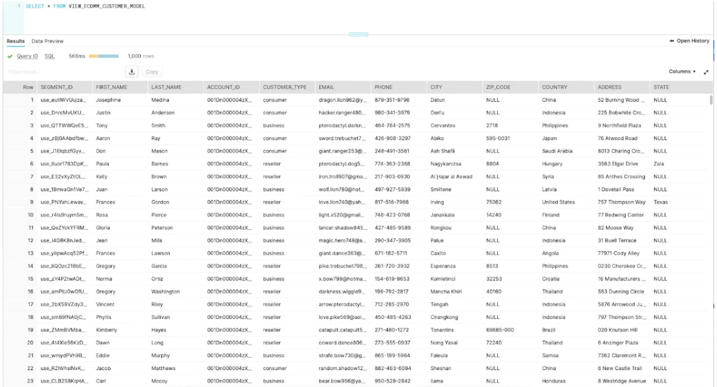 Customer model in Snowflake example