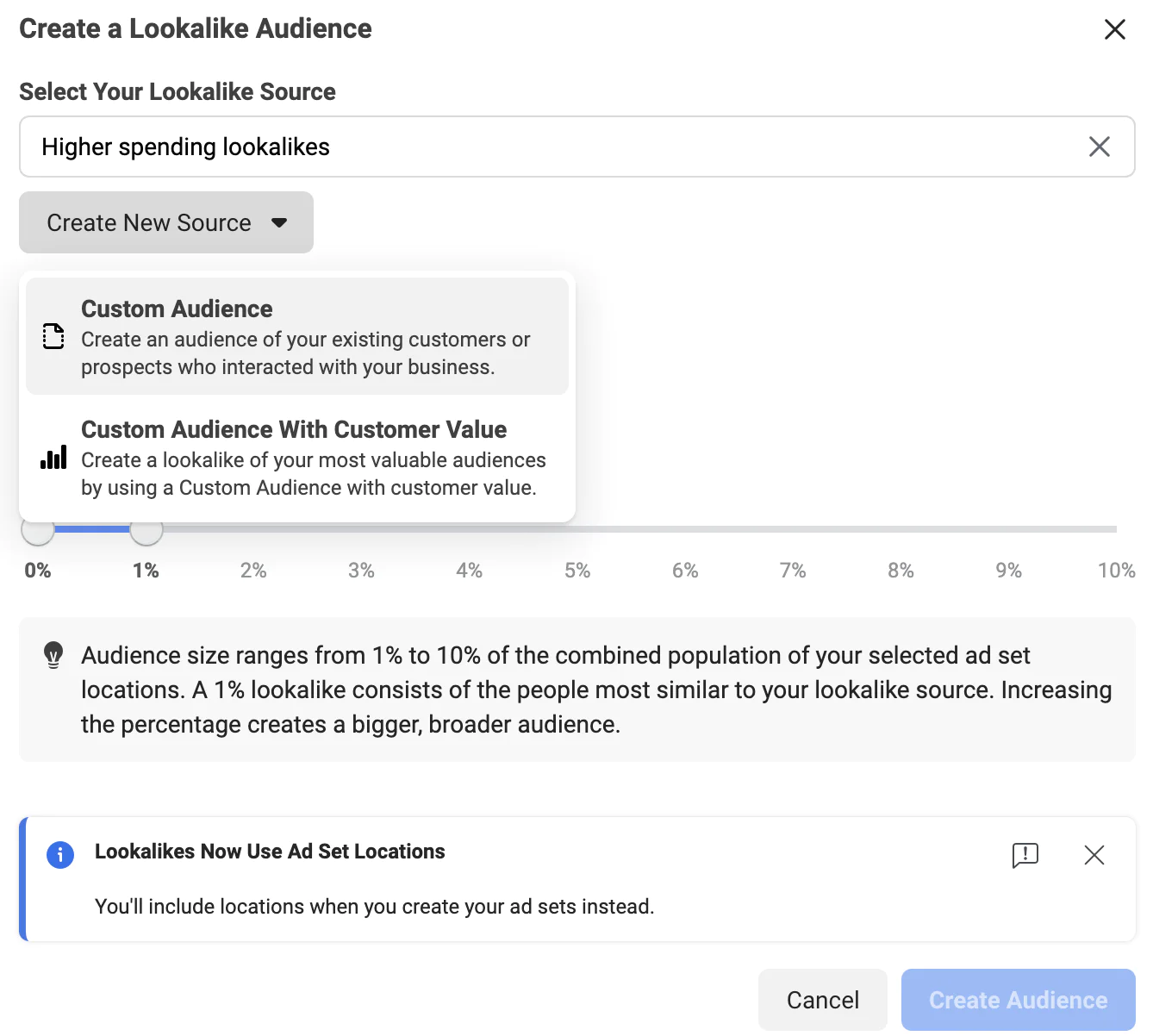 Configure Facebook Ads based on lookalike audience