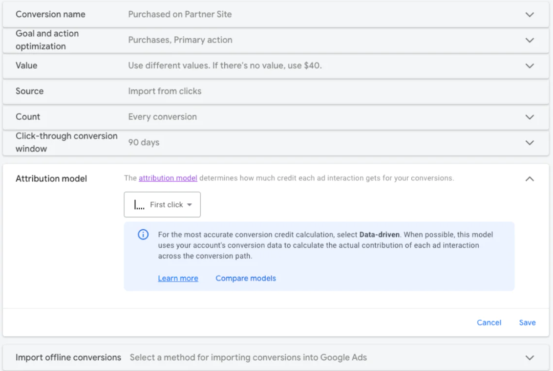 Conversion action setup within Google