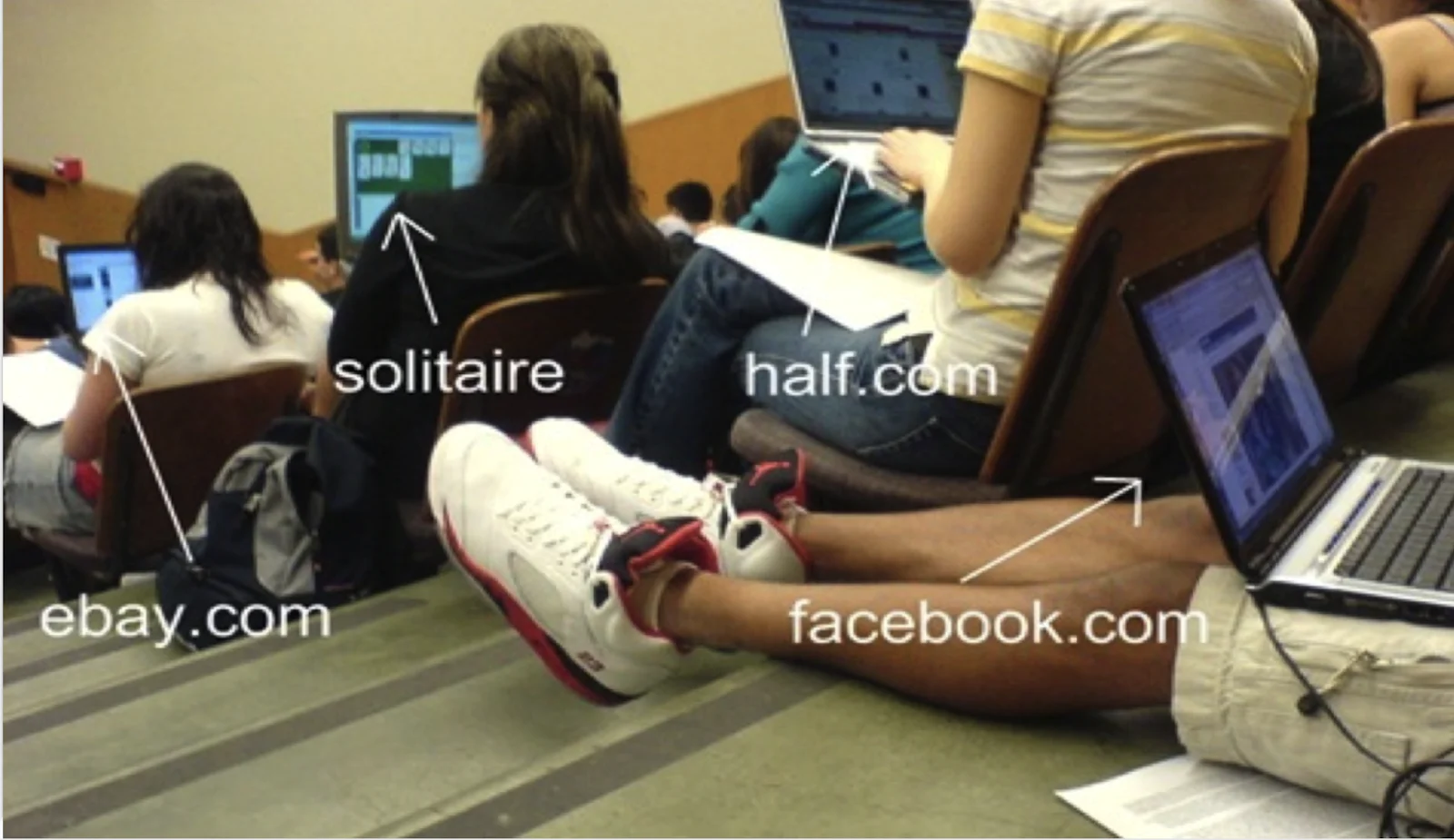 Students sitting in a classroom browsing the web