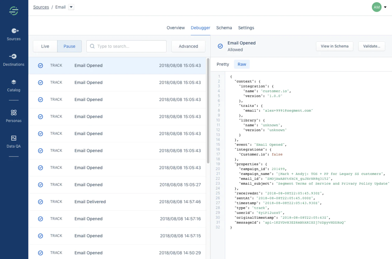 Segment analytics debugger