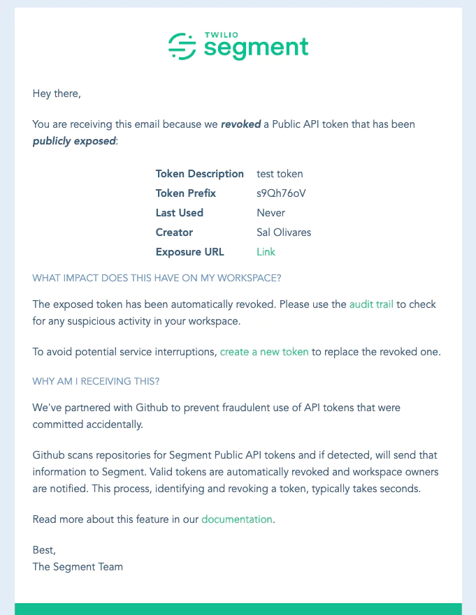 Revoked public api token email