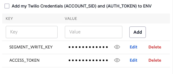 Adding Twilio credentials to ENV