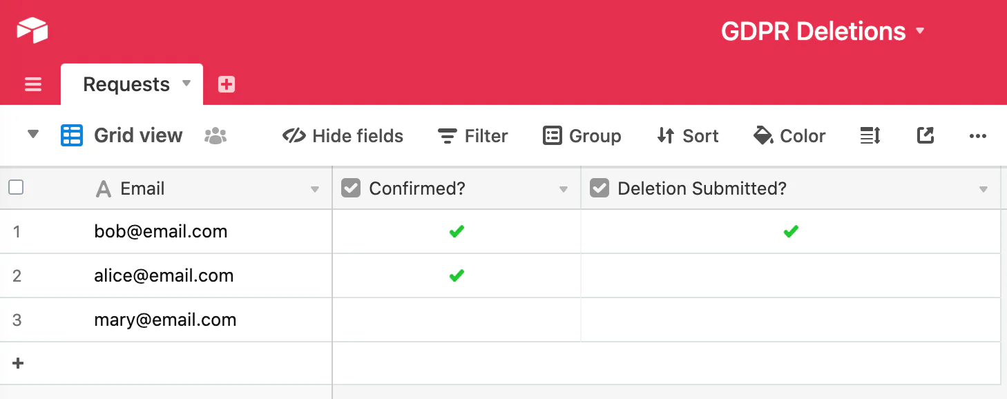 Airtable for deletion requests