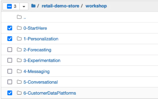 Workshop folders in a directory structure in the notebook instance