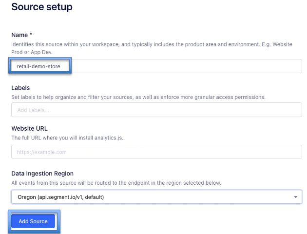 Adding a source name on Segment console