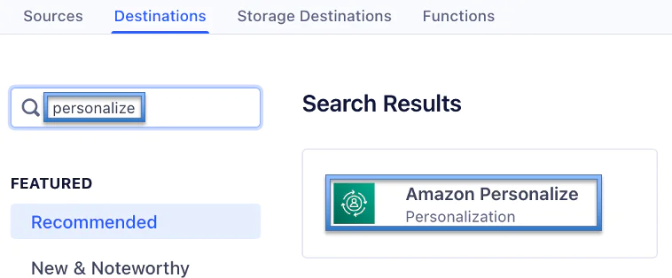 Amazon Personalize destination in search results