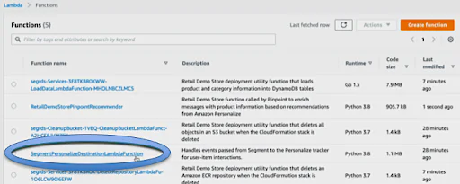 Lambda service in the AWS Console