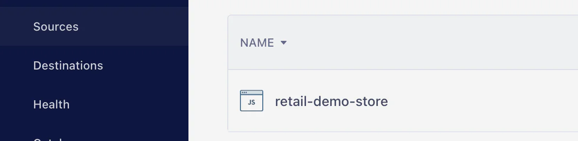 Selecting ‘retail-demo-store’ under the Sources tab