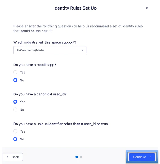 Identity rules setup screen