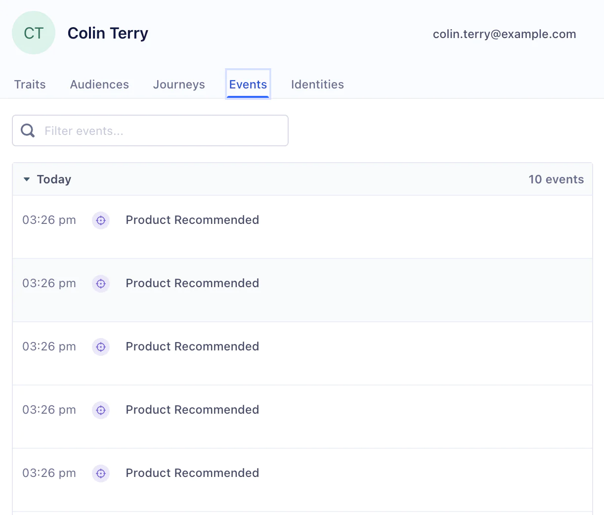 User traits and associated events in user profile